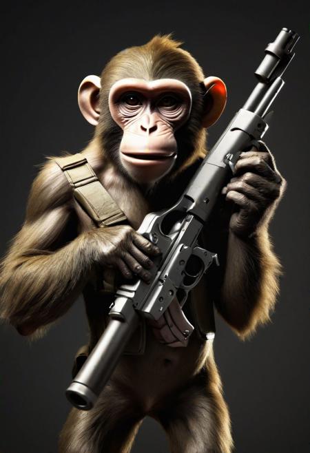 monkey with a gun, masterpiece, amazing lighting