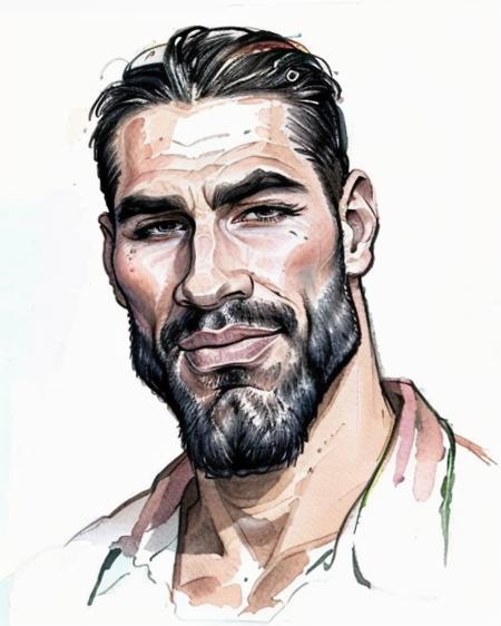 <lora:Caricatrix:.45>  watercolour ink drawing caricature  caricatrix portrait of gigachad man  <lora:Gigachadv1:.8>