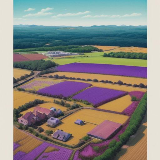 A farm.
Ink. 
orange and purple and white- epic