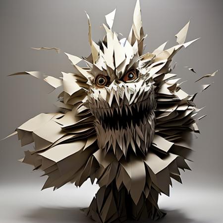 a videogame 3D render of a monster made of paper, Chaos And Order