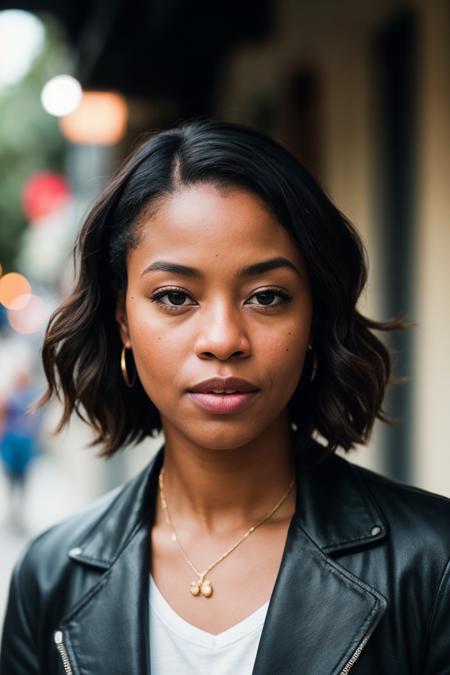 black woman street photography downtown New Orleans,  finely detailed skin, rim lighting, hard lighting, ((hasselblad photography)) (8K, 16k, uhd, dslr), (RAW photo:1.2), (best quality:1.4), (high quality:1.4), (masterpiece:1.2), (realistic:1.3), (photo-realistic:1.4), ultra-detailed, (grainy:0.4)