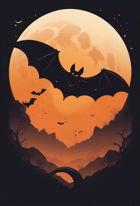 Vector Art, Dramatic Noir Silhouette, Bold Black and Orange Color Palette, (Moonlit Worlds:1.3), Heart-shaped Nebula, (Mystical Bats:1.2), Geometric Celestial Bodies, (Intricate Batwing Patterns:1.2), (Radiant Crescent Moon:1.3), Mesmerizing Geometric Shapes, (Emphasized Chiaroscuro:1.2), Captivating Composition, (Noir Enigma:1.2). simple background logo