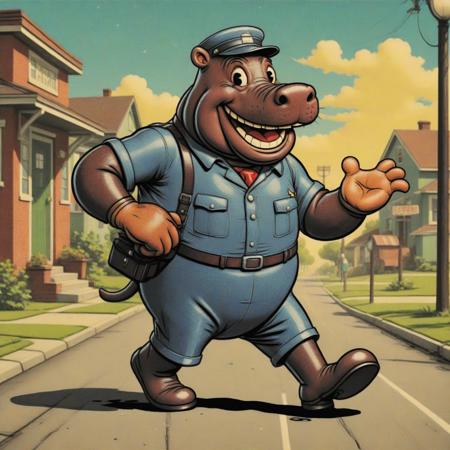 grainy_1930s_rubberhose_style_vintage_illustration_of_an_anthropomorphic_hippopotamus_postman_smiling_and_saying_hello_as_he_walks_his_route_in_a_vintage_american_suburban_area__halfton_2079218711.png