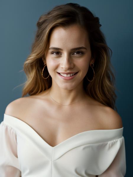 Realistic photo of a beautiful 3mm4w-v2 woman,  1girl, solo, long hair, looking at viewer, smile, blonde hair, simple background, brown hair, brown eyes, jewelry, earrings, teeth, hand up, grin, lips, blue background, portrait, realistic, nose, soft lighting, professional Photography, Photorealistic, detailed, RAW, analog, sharp focus, 8k, HD, high quality, masterpiece<lora:3mm4w-v2:1.0>
