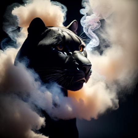 panther head coming out of smoke, dark, moody, detailed, shadows