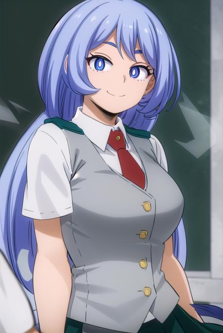 nejirehadou, <lyco:nejire hado s3-lyco-nochekaiser:1>,
nejire hado, long hair, blue eyes, blue hair, (bright pupils:1.5), smile,
BREAK skirt, shirt, school uniform, short sleeves, pleated skirt, necktie, collared shirt, vest, red necktie, u.a. school uniform,
BREAK indoors, classroom,
BREAK looking at viewer,
BREAK <lyco:GoodHands-beta2:1>, (masterpiece:1.2), best quality, high resolution, unity 8k wallpaper, (illustration:0.8), (beautiful detailed eyes:1.6), extremely detailed face, perfect lighting, extremely detailed CG, (perfect hands, perfect anatomy),