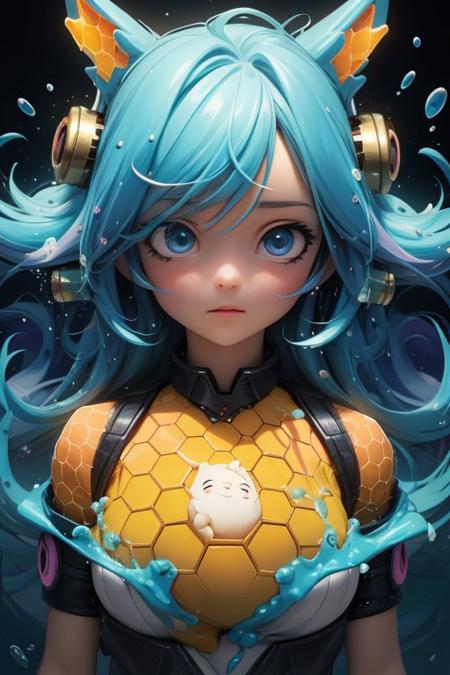 masterpiece,best quality,Timberbell ,open eyes,upper body,splashing,abstract,psychedelic,neon,(honeycomb pattern),(creative:1.3),sy3,SMM,fantasy00d,