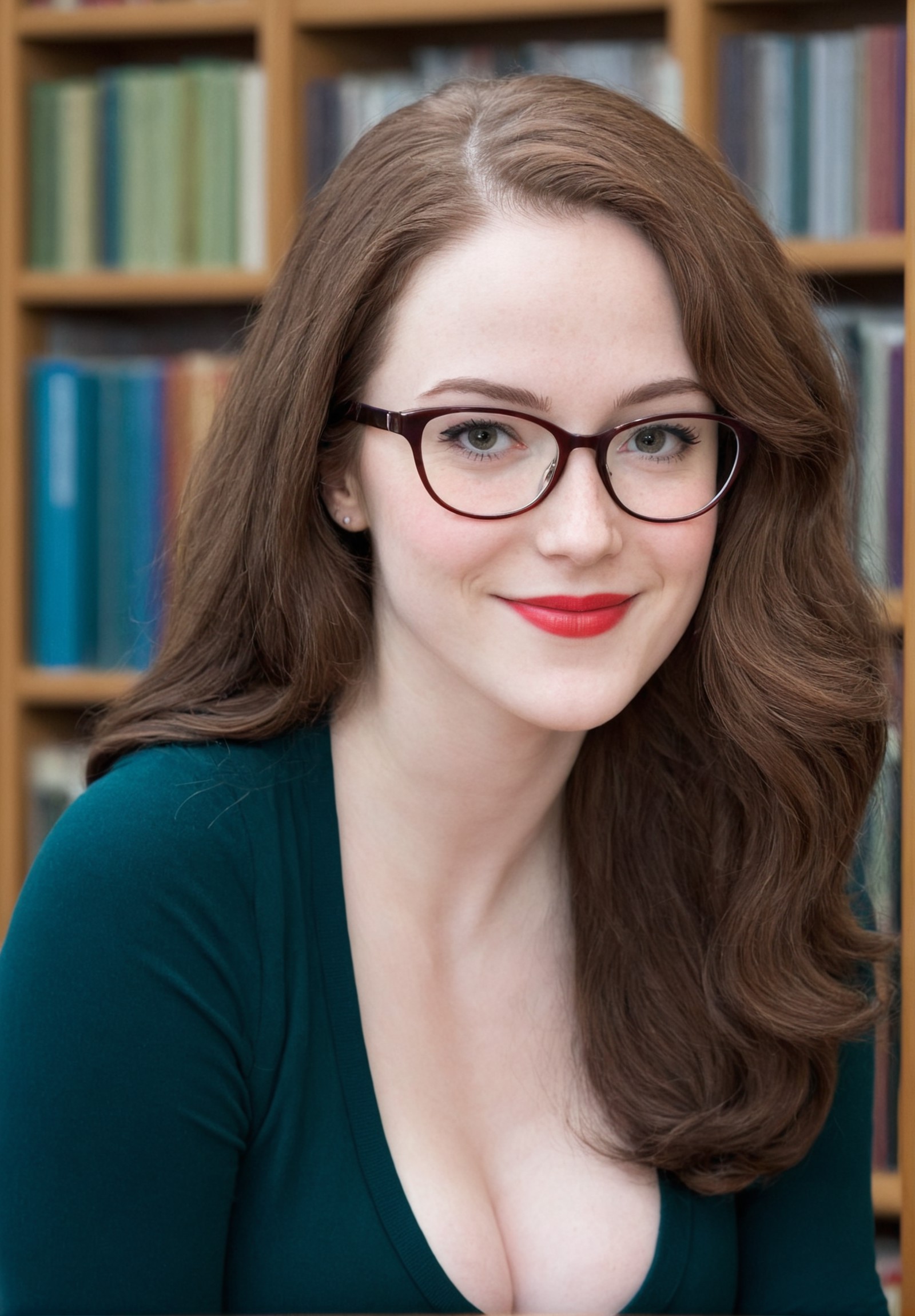 street photography,  detailed face, detailed hair, pale, pale skin, sexy pale  librarian sitting in library, woman in her ...