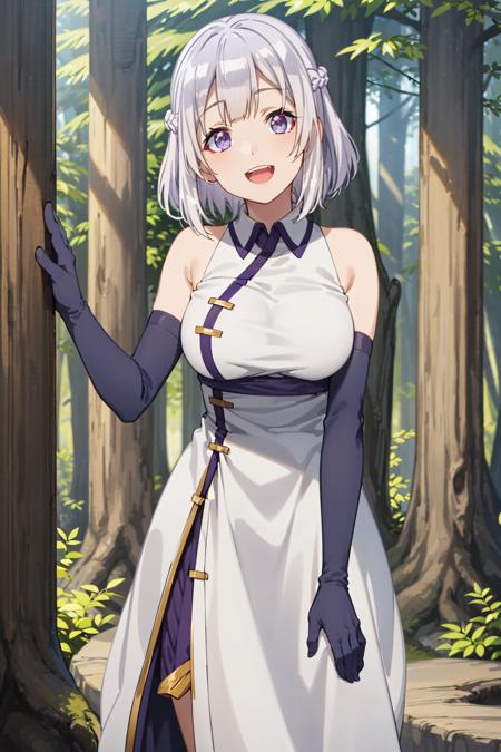 yasumo isekai nonbiri nouka cleavage dress horns pointy ears