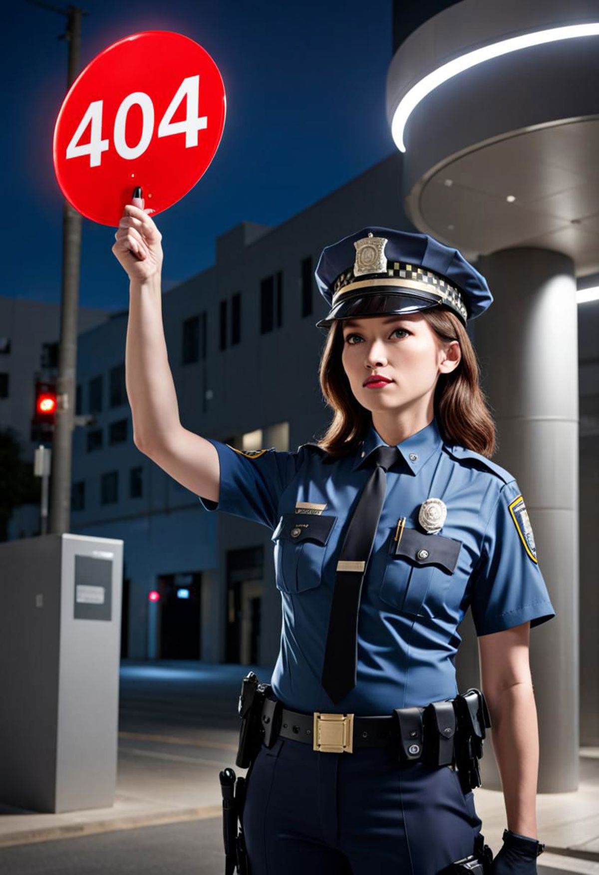 A police officer holding a stop sign.