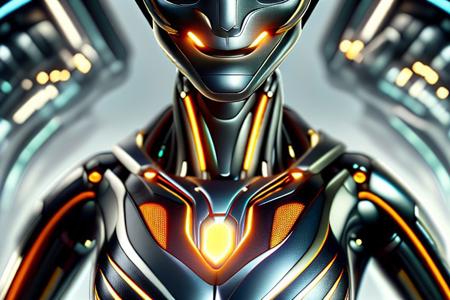 masterpiece, awesome quality, hyper detailed, ((DonMX3n0T3ch, futuristic, scifi, tech)), female robot,  <lora:DonMX3n0T3ch:1.5> cool, awesome