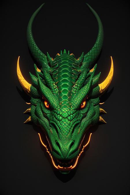 Asian dragon , green, red, gold snake gradient vibrant neon colour, rough, textural, broad brush strokes, red color prominent detailed, alienzkin, silhouette, spotlight, dark theme, c4d, blender, raytracing, unreal engine 5, render 3d, face close up,  from above,