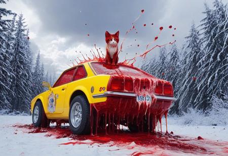 Blood for the Blood Godcuteup, cute, cutieup, neko made of blood, Pencil_morph_style, cat made of blood, snow, ice, Surreal with macabre undertones, earthy surreal edge,  feline made out of countless blood,snow, ice, hyper detail, masterpiece, score_10, randshadscree, anime drawing style, anime movie, driving at high speed,countless galaxy,yellow, kitty made out of coffee, snow, ice, bright blue and yellow energized sport car, score_9, score_8_up, score_7_up, score_6_up, shiny, shiny, cloudy forest, Made of fluffy clouds, clutter, trash, fr0stwrld, snow, ice, Blood for the Blood God