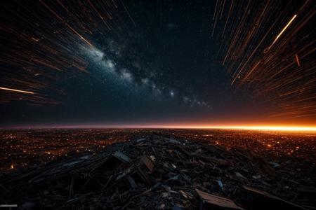 An elegant spaceship glides through debris in space after a battle, surrounded by the wreckage of destroyed spacecraft, view from below, suspenseful atmosphere, ultra realistic, hyper detailed, sci-fy, cinematic lighting, highlights, gritty atmosphere, RAW, (realistic photo, best quality, detailed), (8k wallpaper), (cinematic lighting, dramatic lighting), (sharp focus, intricate), zzspczz
