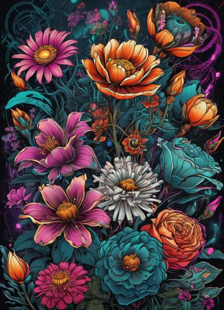 retro cyberpunk, flowers, extremely detailed, colorful
