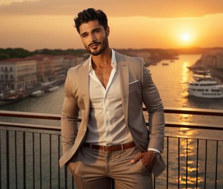 Nautical-themed (Photo:1.3) of (Ultrarealistic:1.3) <lora:Man_Men_FFashion:1> Mats Hummels a man <lora:vin-Mats-Hummels:1> in a tan suit standing on a balcony, sun behind him, inspired by Pablo Munoz Gomez, shot at golden hour, editorial photograph, midshot of a hunky, by Roman Bezpalkiv, by Artur Tarnowski, maxim sukharev, by Gabor Szikszai,Highly Detailed,(Mono Color:1.3) . Sea, ocean, ships, maritime, beach, marine life, highly detailed