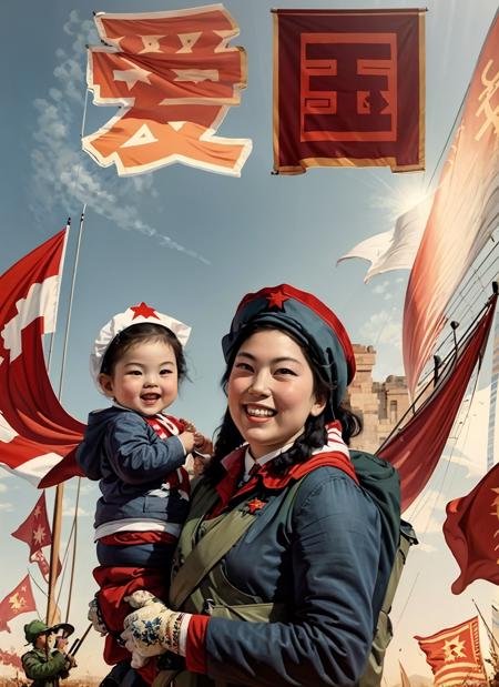 best quality, masterpiece, painting,smile,red style,red star flag,looking at flag
 <lora:CN60s:1>