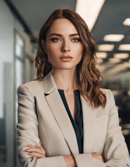 photo of an  young  woman in  suit  in a  office 