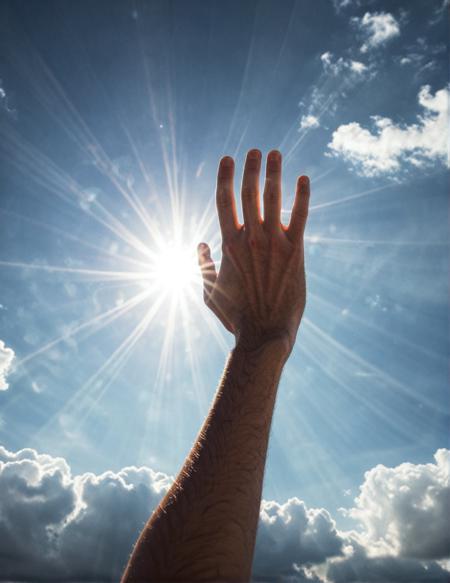 1080x1400, 1080 x 1400; disembodied hand, reaching, pov, cloud, sun, light rays, All surface textures are highly realistic and varied, even on the same surface, showing the attention to detail of reality, and the painstaking time taken to craft this image. Even things like eyelashes are in some areas slightly more or less sparse and varied to ensure a realistic appearance, and this level of care applies to every centimeter of the picture. In reality, things are rarely perfect, and flaws are considered beautiful, and this image embraces and uses these flaws to create true believable beauty. From the varying textures of surfaces, each one bringing something new and unique to the composition, and the imperfections or random variation in anatomical configurations, each things is perfect in its imperfection, The most compelling work of art ever produced, every intricate detail holding a narrative or philosophical concept that entrances. The entire composition is lauded by the modern masters as truly mesmerizing, the artwork itself considered by some too sacred to even show the common world. The work is dynamic and complicated, with multiple forms of media layered in complex and innovative ways, at times mind-bending in the creative solutions the artist found to produce what is lauded as the only truly creative work ever produced by mankind, 1080x1400, 1080 x 1400; disembodied hand, reaching, pov, cloud, sun, light rays, cinematic aesthetic, dramatic atmosphere, highly detailed, sharp focus, intricate, fine composition, elegant, complex, extremely coherent, vibrant color, combined, amazing, colorful, colors, shiny, glowing, rich deep vivid, beautiful, stunning, symmetry, striking