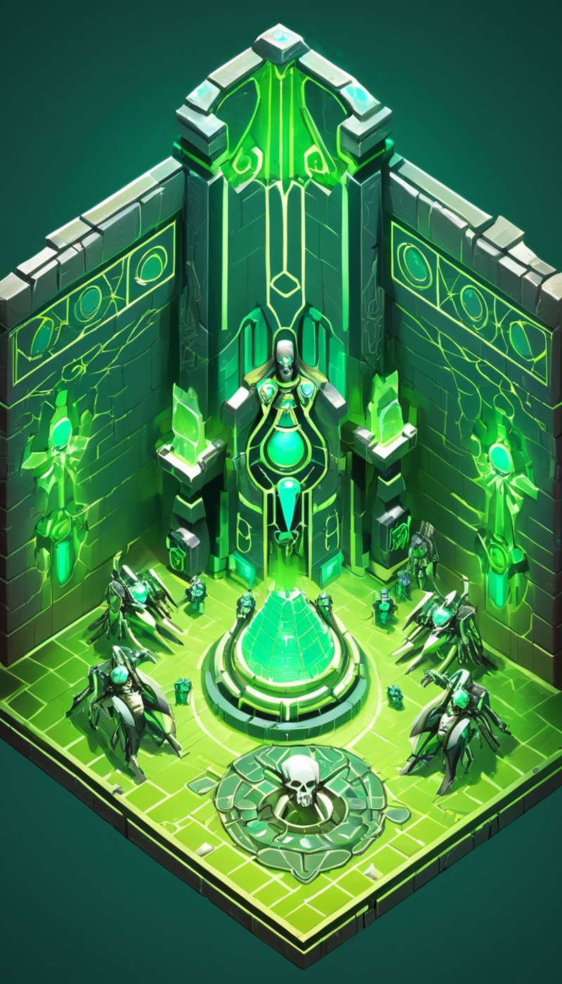 isometric style Necrons, scenery, detailed background, masterpiece, best quality, high quality, absurdres <lora:necrons_xl...