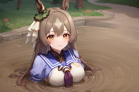 <lora:lightria:1><lora:satono_diamond_lora:1>
1girl,(mud,partially submerged:1.0) ,  satono diamond \(umamusume\), sailor collar, serafuku, <lora:partially_submerged:1>