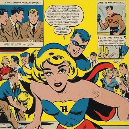 popart, a 1950s comic page with a super hero