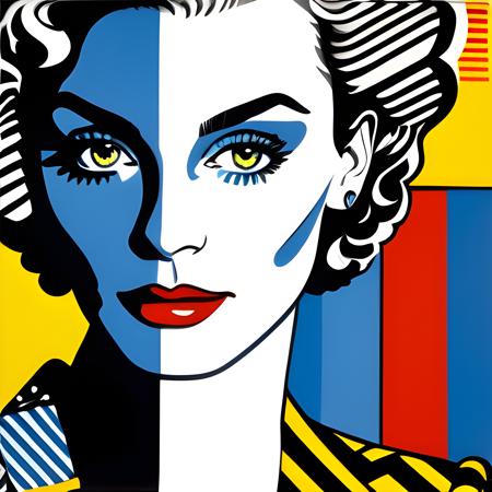 A Roy Lichtenstein portait of the musician St. Vincent playing electric guitar