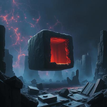 Big void cube floating in the ruins