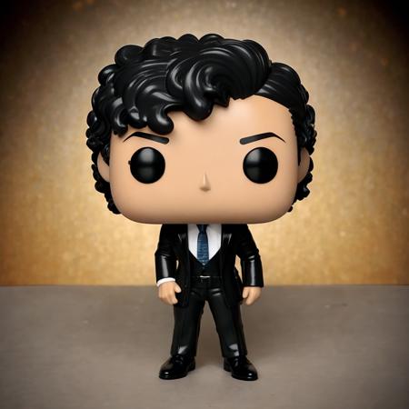 <lora:Funko Test:.7>, Funko, suit, tie, black hair, curly hair, office, man, light skin, male