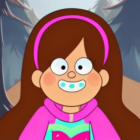 <lora:mabel-pines:1> mabel-pines, 1girl, solo, long_hair, blush, smile, brown_hair, upper_body, hairband, teeth, sweater