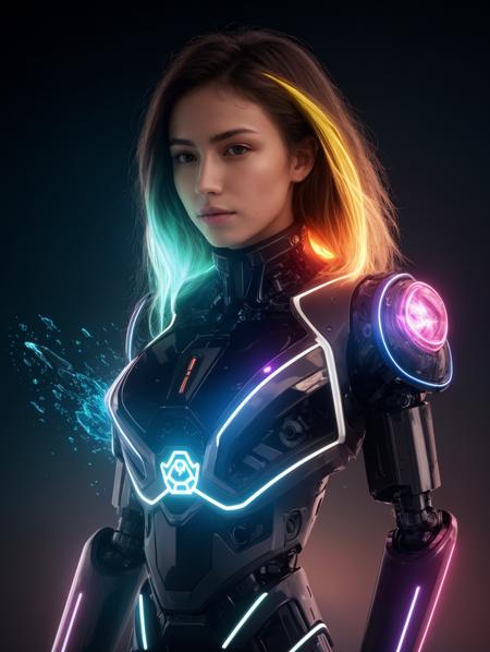 (HDR (High Dynamic Range), vibrant colors, high contrast, detailed, Elemental Cybernetics, elemental-themed tech, nature-infused robotics:1.69) (A beautiful woman, Star Gates) (UltraHD, 8K, cinematic, 80mm, high detail, bokeh)