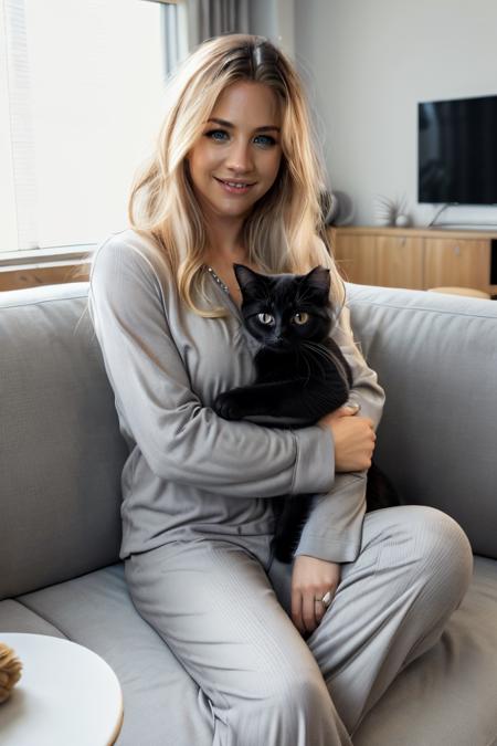 cute cat, beautiful cat with black and white fur, looking at viewer, snuggling into person's arms.