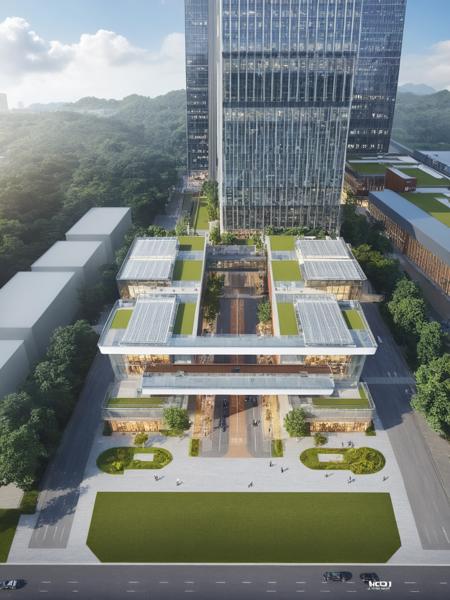 professional 3d model <lora:JJsIndustrialPark_XL:1>, masterpiece , best quality,  realistic, ((Industrial Park)), scenery, outdoors, sidewalk,building, lawn, sky, real world location, day, , city, building, canopy, soft lighting, door, bridge, cloud, window, glass, straight line,golden ratio, Center Composition, . octane render, highly detailed, volumetric, dramatic lighting