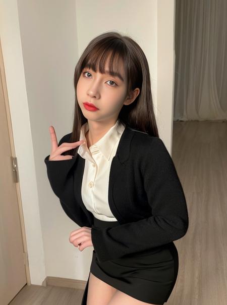 best quality, twintails,ultra high res, (photorealistic:1.4),(18 yo girl), serious, cute, pale skin, hands together in front, background street,(pointy ears),(business suit),(dress shirt),(pencil skirt), pantyhose,peaceful neighborhood, sunlight,makeup,red lips, <lora:shiliuyelei-000006:0.87>,beauty,