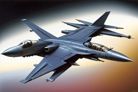 john berkey style , 1960s retrofuturism, needle shaped jet fighter , shiny metallic