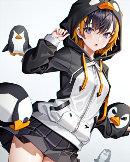 ((old_outfit)), ((petra_gurin)), petra_gurin_hair, (masterpiece), 1girl, solo, (short hair), (hood down), (penguin hood), <lora:petra_1:0.88>