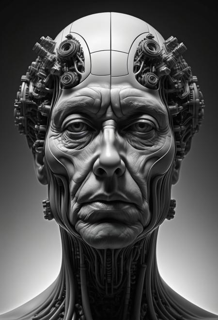 Surreal futuristic portrait of a human head, 
black and white still, 
digital Art, 
perfect composition, 
beautiful detailed intricate insanely detailed octane render trending on artstation, 
8 k artistic photography, 
photorealistic concept art, 
soft natural volumetric cinematic perfect light, 
chiaroscuro, 
award - winning photograph, 
masterpiece, 
oil on canvas, 
raphael, 
caravaggio, 
greg rutkowski, 
beeple, 
beksinski, 
giger
