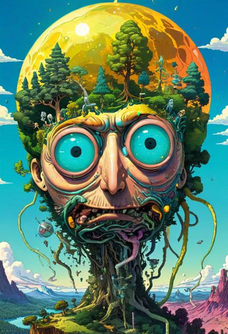 Completely The world of Rick and Morty , pure life, detailed, but the Rick and Morty of life are rising, FastNegativeV2,  amazing quality, masterpiece, best quality, hyper detailed, ultra detailed, UHD, perfect anatomy, surreal landscapes, cosmic anomalies, time manipulation, mind-bending paradoxes, psychedelic experiences