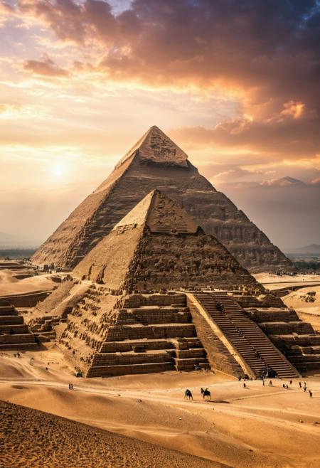 a highly detailed hdr image of the pyramids against a breathtaking natural backdrop, incorporating realistic rendering techniques to evoke a sense of awe and wonder