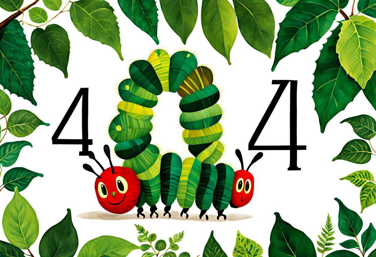 A large green caterpillar on the number 44.