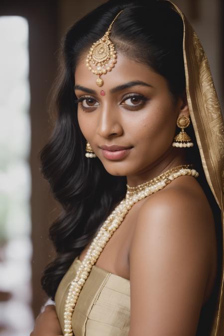 RAW photo, a portrait photo of a kerala vogue model in fashionable kerala white and gold kasavu style, (detailed skin:1.3), (detailed face:1.3), film grain, Fujifilm XT3, vogue photoshoot, (background is a kerala ancestral home at golden hour:1.2), two tone lighting, dark lighting, night, dim light, soft focus, 8k uhd, dslr, soft lighting, high quality, bokeh, backlit