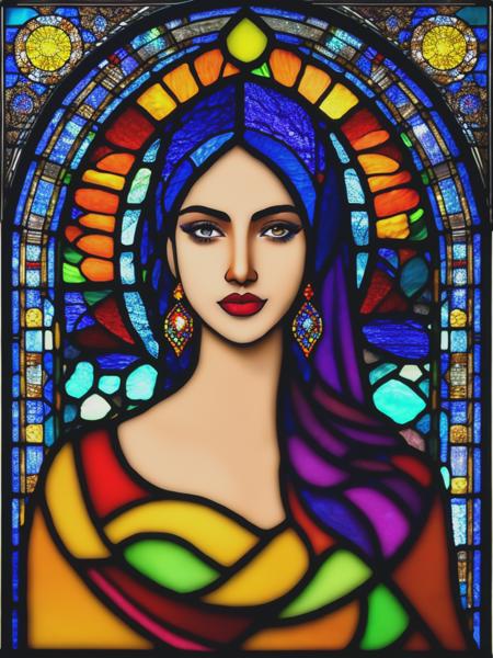 <lyco:StainedGlassPortrait:1.0> persian woman in stained glass art style