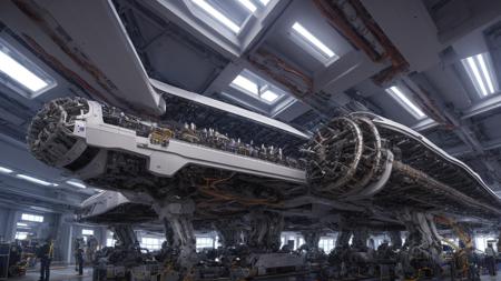 artificial intelligence,starship,many engineers overhaul a machine,sci-fi style,center composition,ultrawide shot,intricate details, Strong contrast,extremely detailed complex details,ornatenyper realistic,super detailed,masterpiece,CG ,wallpaper, official art, Amazing, finely detail, an extremely delicate and beautiful,extremely detailed,sharp focus,hi-res,