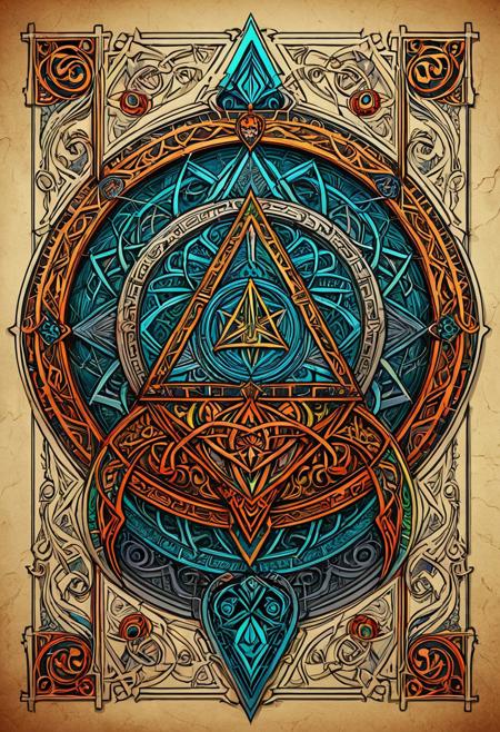 Finely detailed vector illustration, construction plans, ultra realistic quality, interwoven pattern, gradient background, hyperdetailed, intricately detailed,  triadic colors,fantastical,intricate detail,splash screen,complementary colors, fantasy concept art, 8k resolution, masterpiece, dwarven runes on old paper, ancient