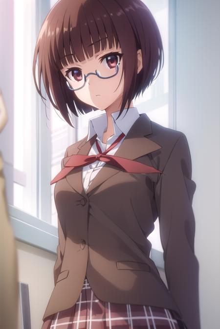 lunaminase, <lora:luna minase s2-lora-nochekaiser:1>,
luna minase, short hair, brown hair, (brown eyes:1.5), glasses, bob cut, under-rim eyewear,
BREAK skirt, school uniform, plaid, plaid skirt, shirt, white shirt, collared shirt, jacket, long sleeves, black jacket,
BREAK indoors, classroom,
BREAK looking at viewer, (cowboy shot:1.5),
BREAK <lyco:GoodHands-beta2:1>, (masterpiece:1.2), best quality, high resolution, unity 8k wallpaper, (illustration:0.8), (beautiful detailed eyes:1.6), extremely detailed face, perfect lighting, extremely detailed CG, (perfect hands, perfect anatomy),