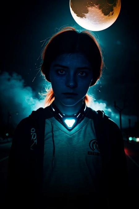 (Film still cinematic photography, tilt angle, bokeh, f-stop 2.5, 44mm, light leak, lomography:0.9), (hyperdetailed wasteland, galaxy theme:1.0), end of the world, silent screams, (heart-shaped moon in the sky:1.1), ((exploding atmosphere:0.8), cybernetic man stalking deserted streets, facial focus, eye contact:1.1), (body focus 1girl grappling with reality, chin up, chest out, surreal interpretation, sunny glare illuminating face:1.3), (electric aura, blue aura, steel chrome and rust:1.2), (sunset), (in the style of (Frank Miller:1.2), (Marta Bevaqua:1.4), (Hans Bellmer:0.8)),
<lora:RMSDXL_Creative:1.7>
<lora:epiCRealLife:0.8> <lora:Helper:0.8> <lora:epi_noiseoffset2:0.8> <lora:lowkey_v1.1:0.8> HyperSmoke, dark background, black background,  backlit, dark theme
(Bad_pictures:1.3)
