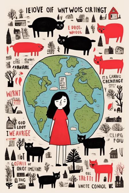 <lora:Gemma Correll Style:1>Gemma Correll Style - Create an artwork in the style of Gemma Correll that raises awareness about the pressing issue of global warming and its impact on our planet