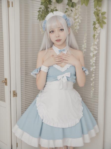 maid blue dress cosplay тянка