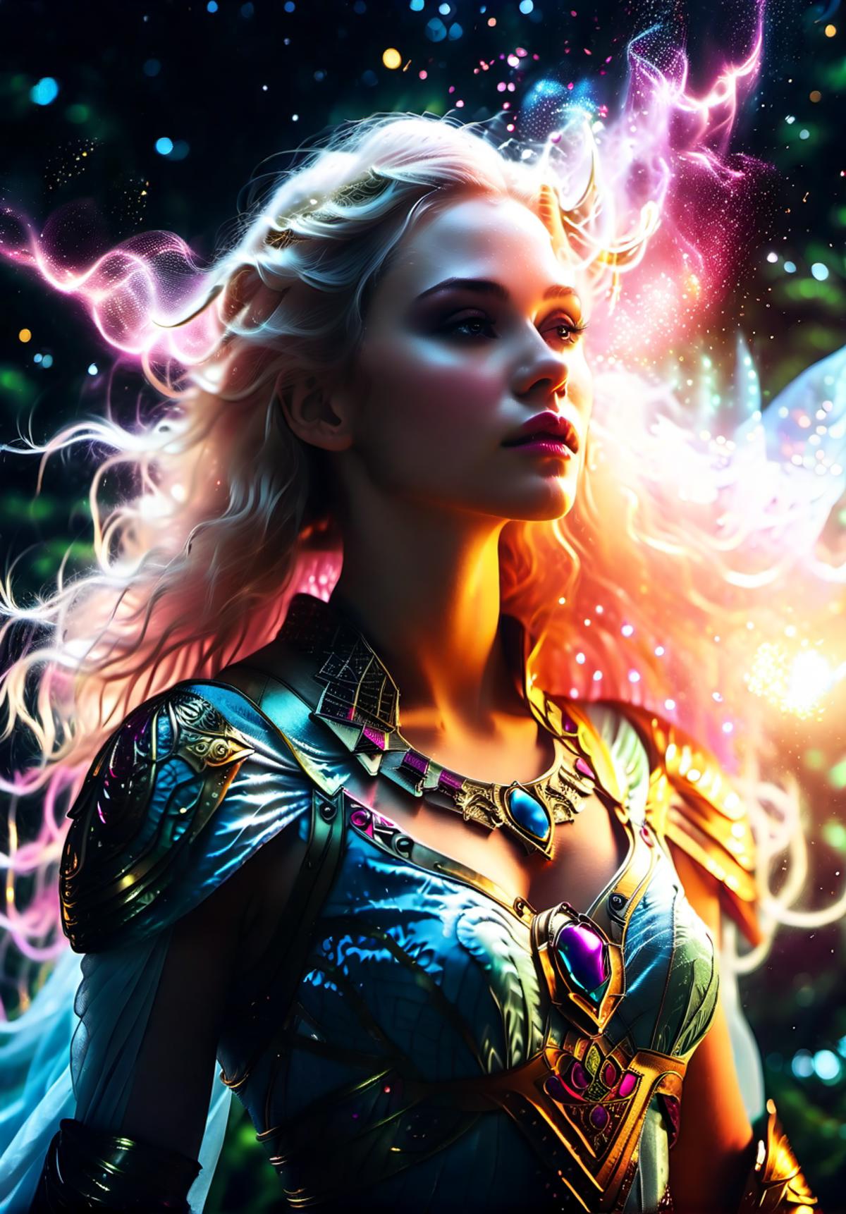 A Fantasy Art Illustration of a Woman with Blond Hair and a Necklace.