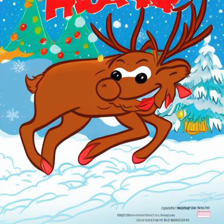 The face is hideous,Angry Reindeer Comic Style run on the snow, Merry Christmas titles,The reindeer caught fire, Art Baltazar,Master Works, American Comics, Clear Lines, Cartoon Art, Vivid Colors,8K,The logic is clear<lora:Art Baltazar:0.8>